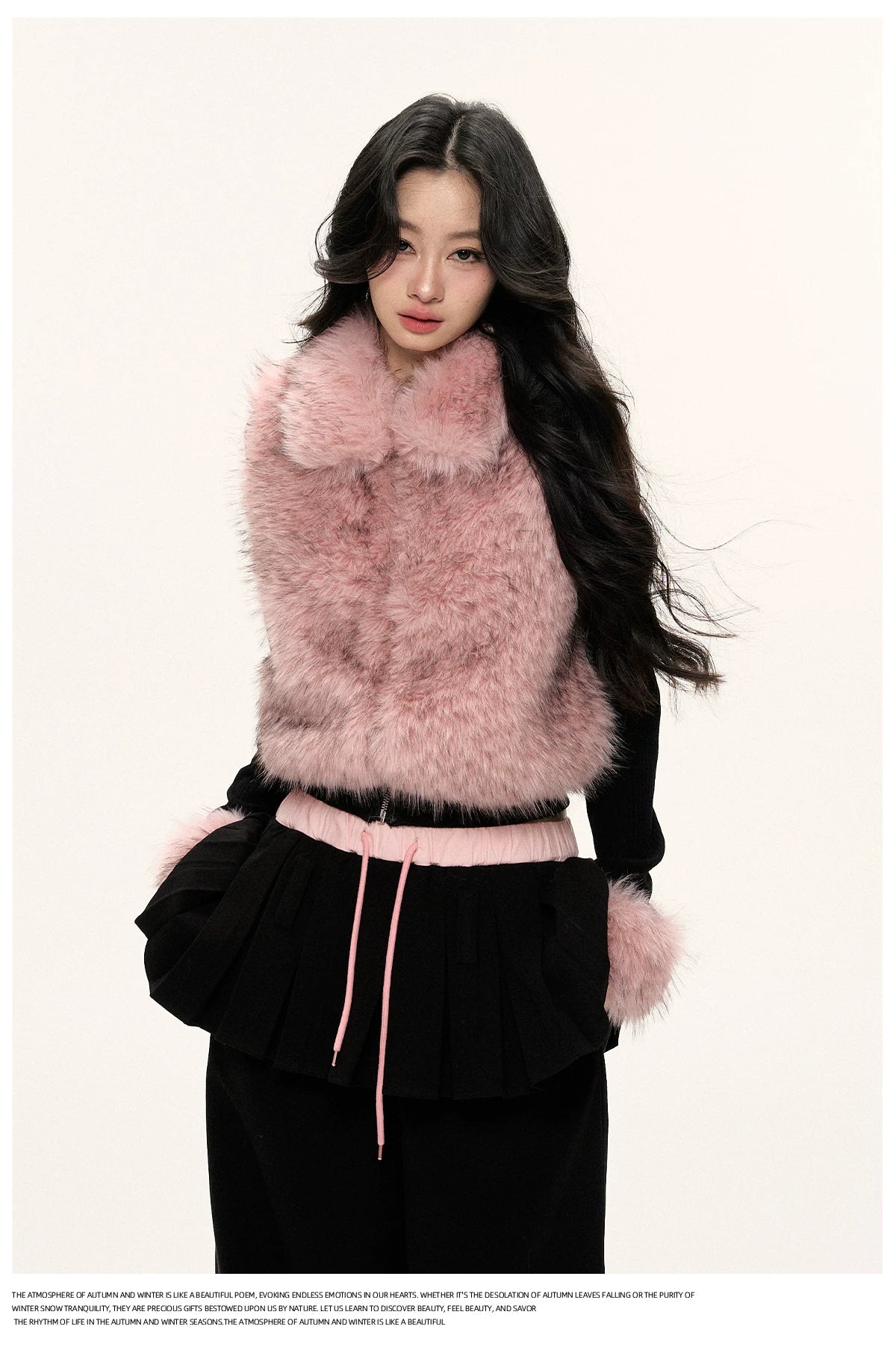 JN's DESIGN - Black & Pink Color-Block Faux Fur Jacket