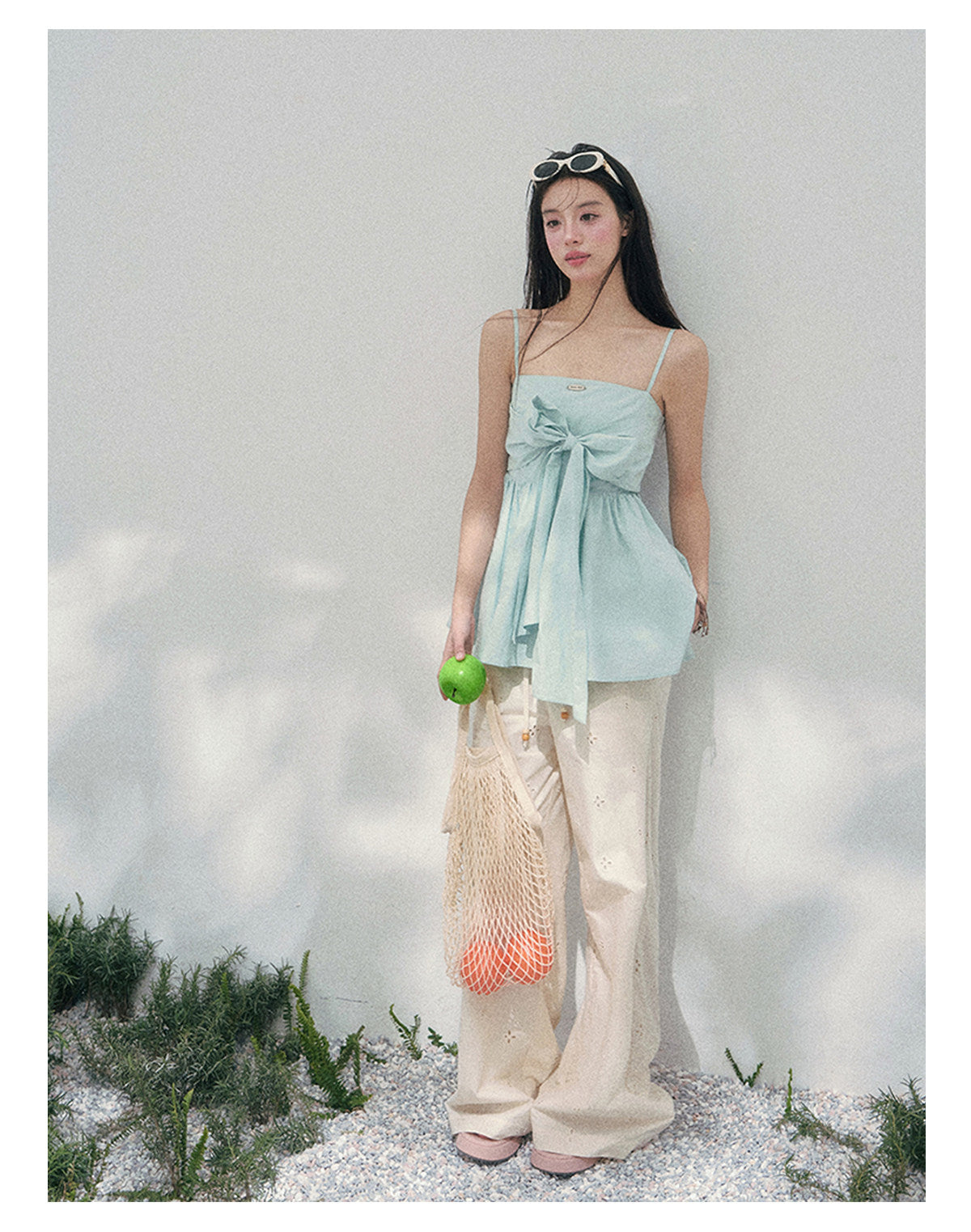 “Whispers in Blue” Off-Shoulder Ribbon Babydoll Top