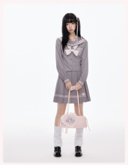 “Melody Blush” Pink-Gray Sailor School Uniform Set