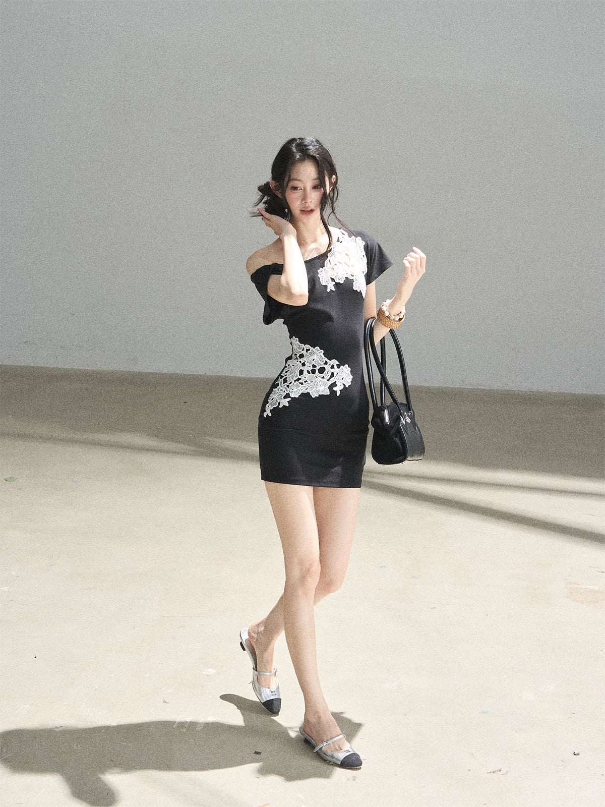 "When the Moon Didn't Arrive" Tranquil Black Lace Embroidered Bodycon Mini Dress