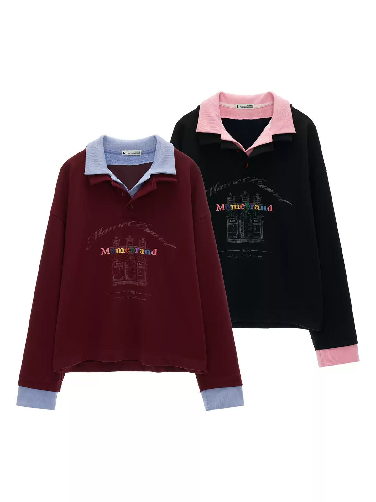 MAMC - Fake Two-Piece Buttoned Polo Sweatshirt - BLACK