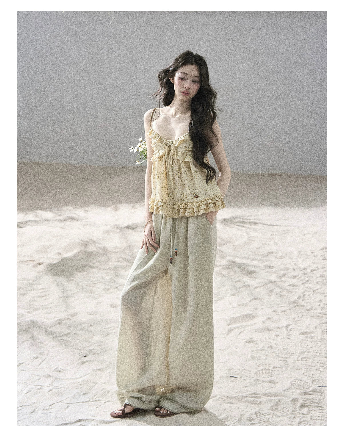 "Follow the Sea Breeze" Lightweight Straight-Leg Wide-Leg Pants (Lotus Pink/ Gray Sage Green/ Gray Blue)
