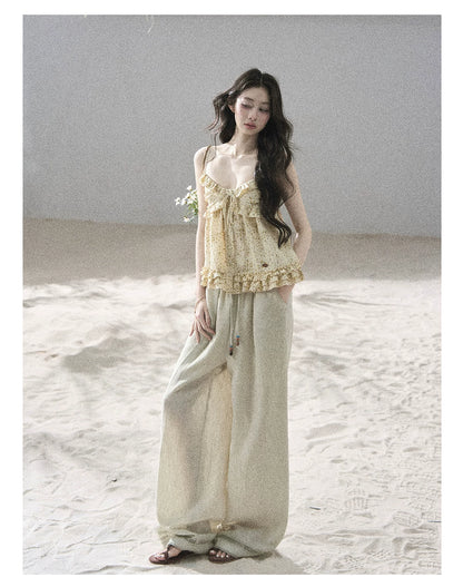 "Follow the Sea Breeze" Lightweight Straight-Leg Wide-Leg Pants (Lotus Pink/ Gray Sage Green/ Gray Blue)