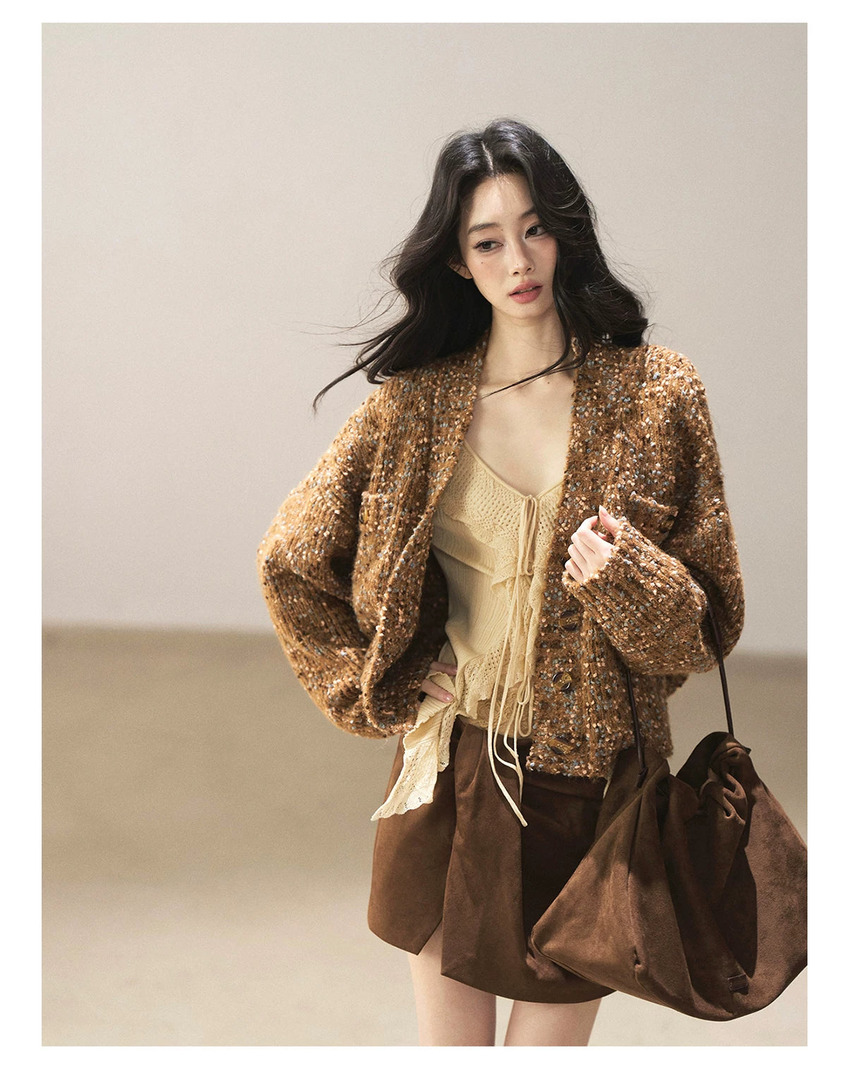 AOMALM - Toasted Pecan Marled Knit Cardigan
