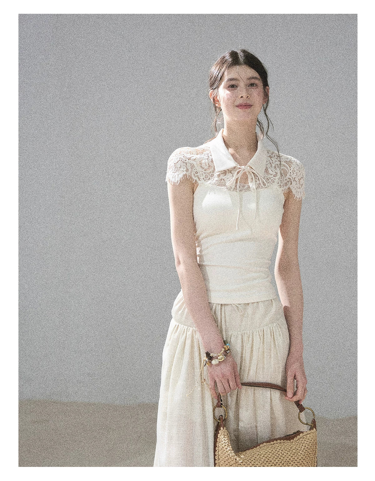 "Moonlit Rose Sonata" Cream Ivory Cami Top & Cape Set