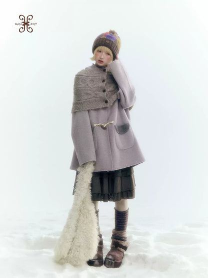 Horridale - Mist Gray Cable Knit Flower Button Shawl