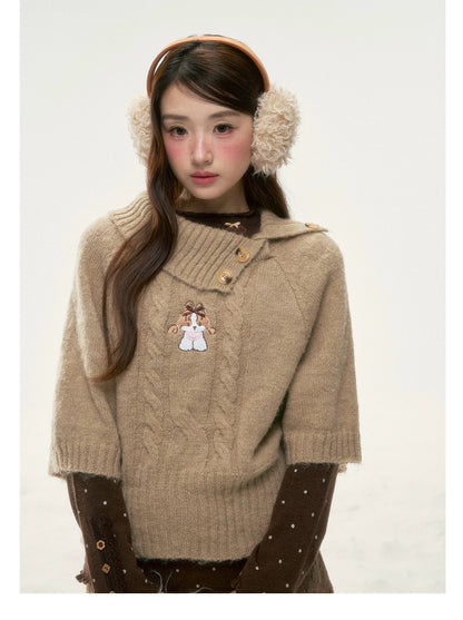 BIBIBENCY - Light Brown Puppy Short-Sleeve Knit Sweater