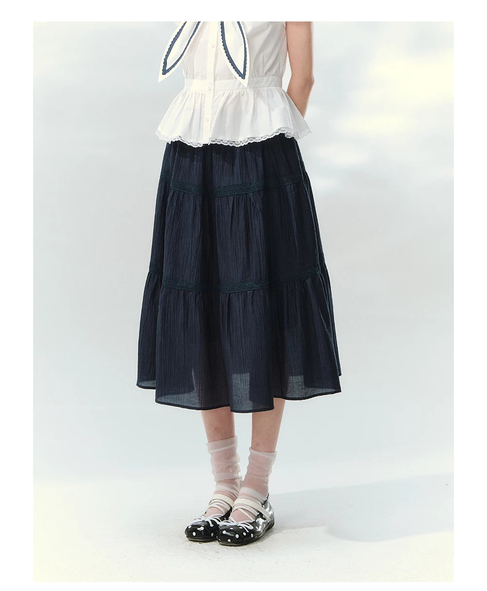 “Letter from Sea Isle” White & Navy Sailor Collar Blouse and Tiered Skirt Set