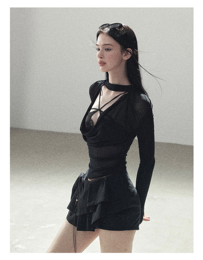 170726 "Barely There" Tranquil Black Sheer Halter Cover-Up