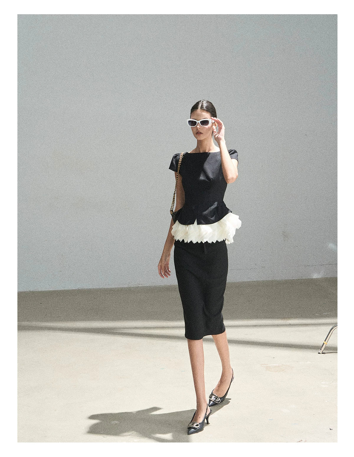 "Her Black & White Poem" Elegant Contrast Two-Piece Set