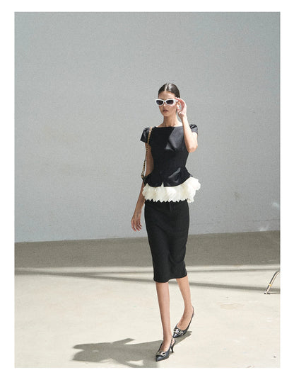 "Her Black & White Poem" Elegant Contrast Two-Piece Set