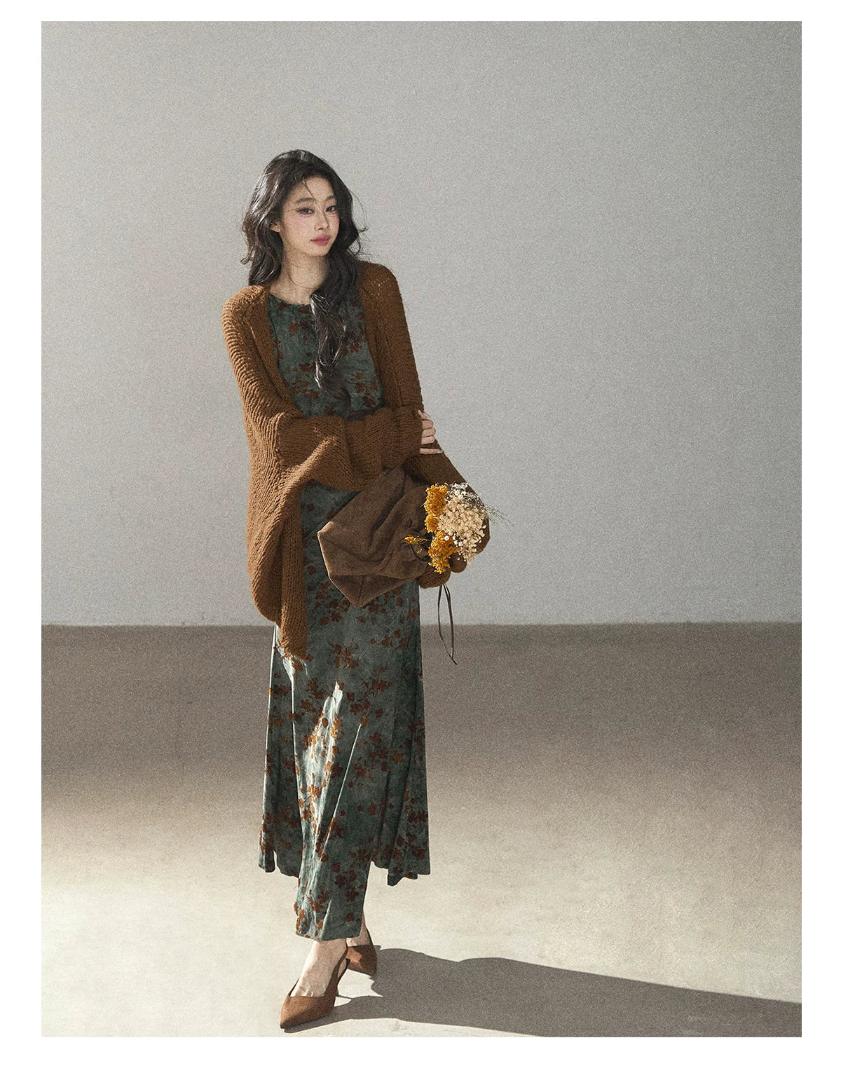 AOMALM - Caramel Brown Openwork Knit Cardigan