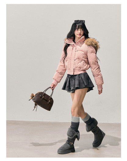 少也眼 “Candy Wrapper Dream” Hooded Quilted Polka-Dot Jacket 645156