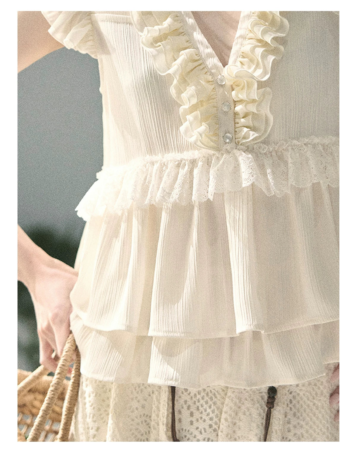 “Sunlight on My Heart” Ivory Lace Babydoll Blouse
