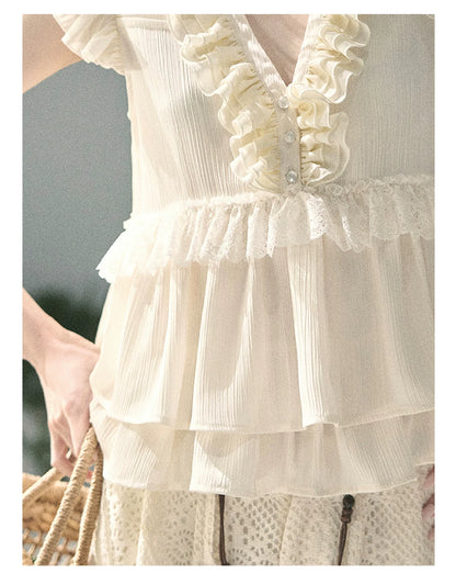 “Sunlight on My Heart” Ivory Lace Babydoll Blouse
