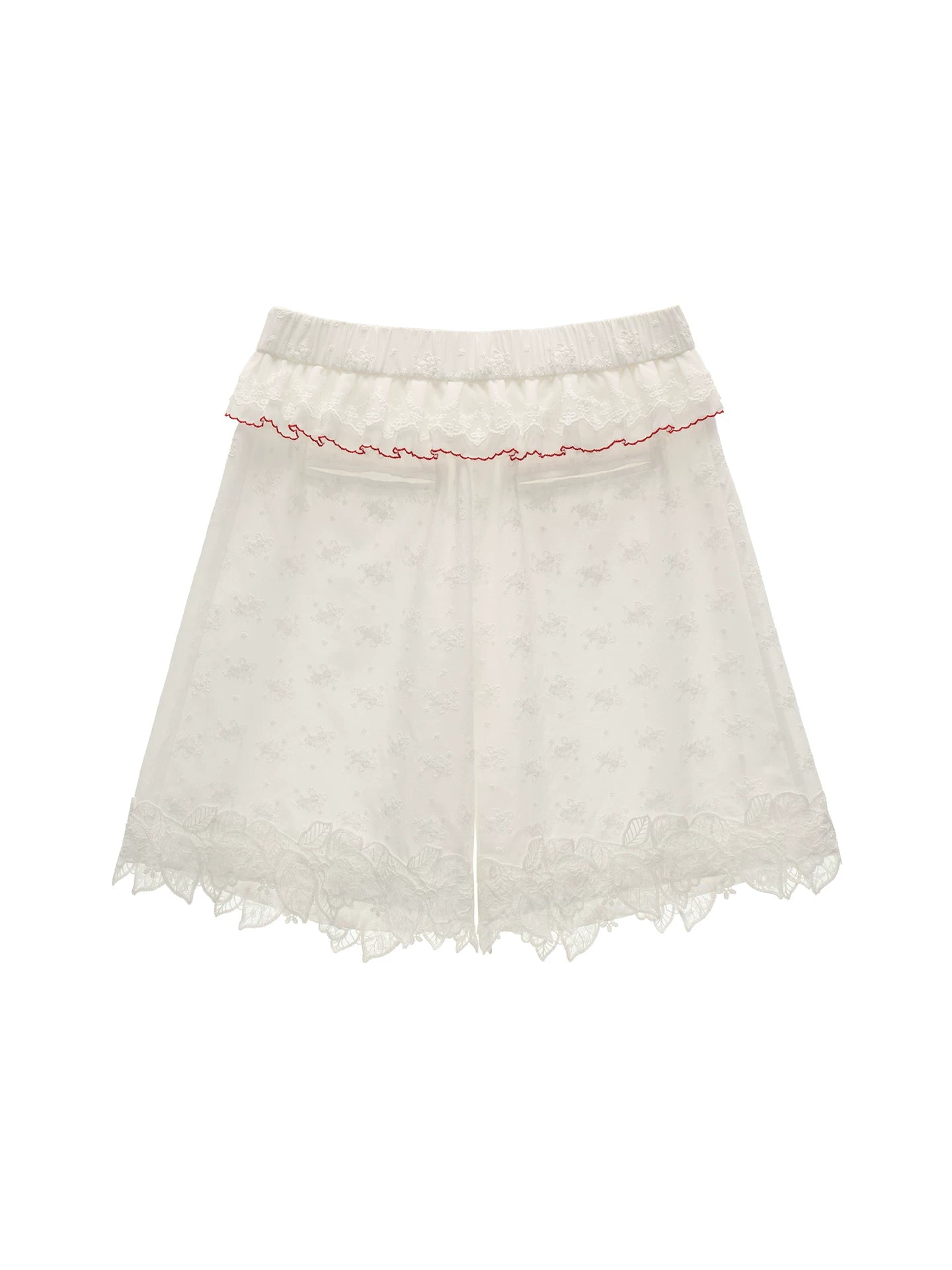 White Lace Trim Relaxed Cotton Shorts