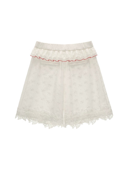 White Lace Trim Relaxed Cotton Shorts