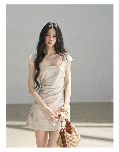 "Summer in Slow Motion" Mother-of-Pearl Star Beaded Fit & Flare Mini Dress