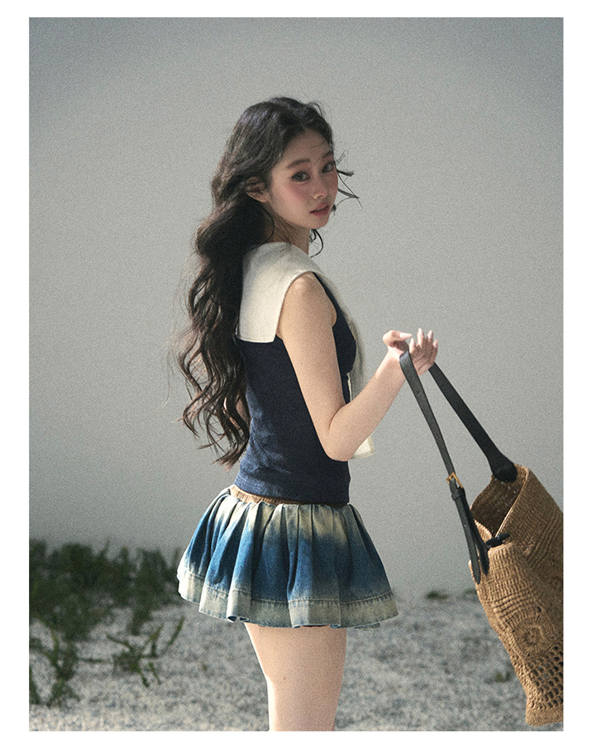 “Sea Breeze & Wheat Fields” Academy Blue Sailor Collar Top