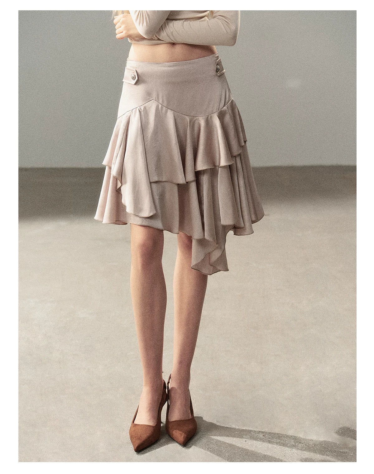 AOMALM - "Ginkgo & Evening Breeze" Misty Cloud Gray French Satin Skirt