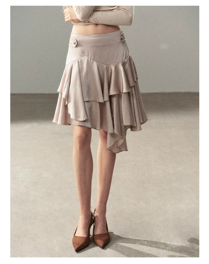 AOMALM - "Ginkgo & Evening Breeze" Misty Cloud Gray French Satin Skirt