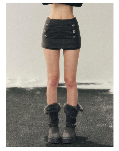 少也眼 “Wilderness Narrative Poem” Wool-Blend A-Line Skort/ Mini Skirt