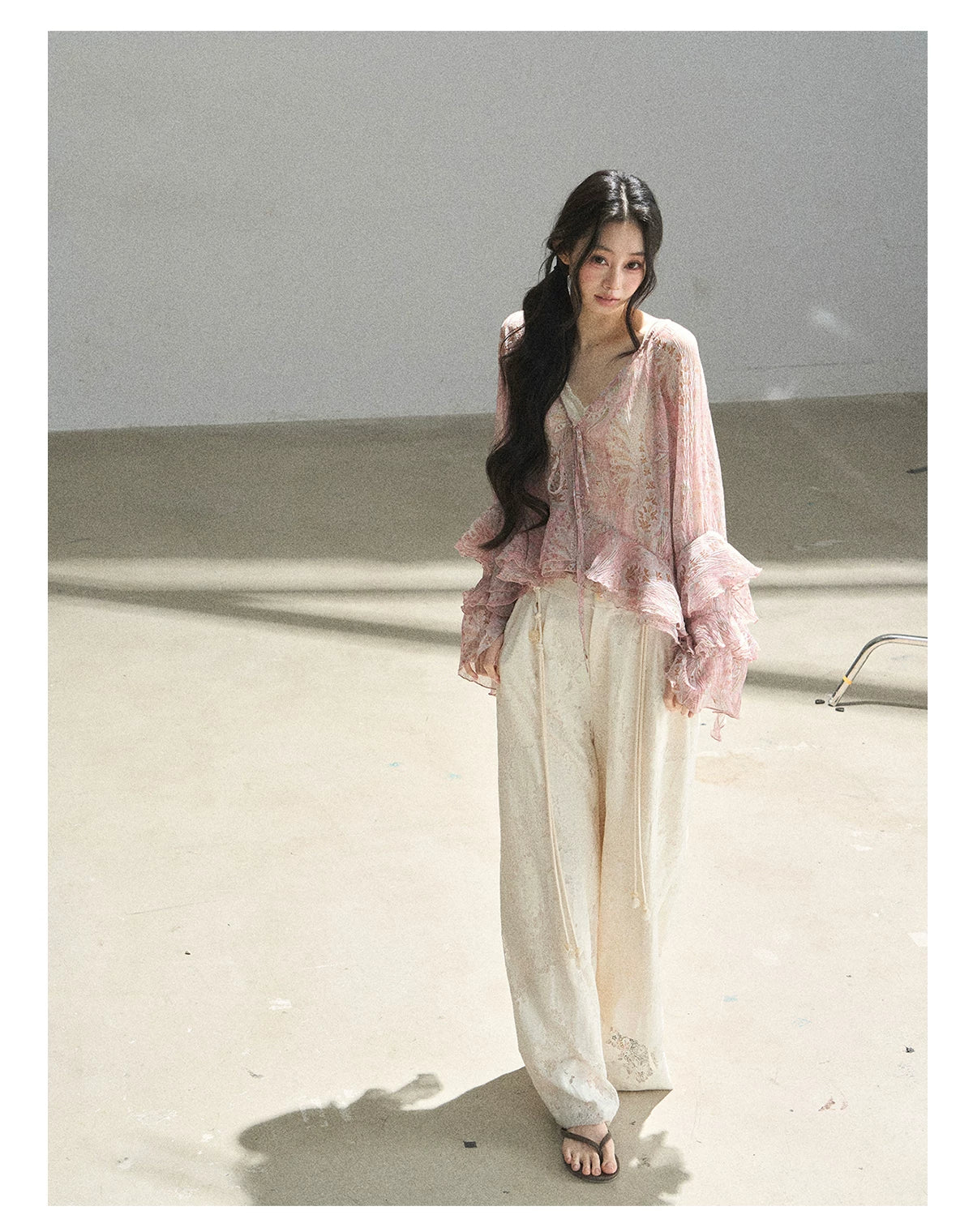 "A Love Letter to Sunlight" Dutch Cream Lace Wide-Leg Pants (With Matching Waist Rope)