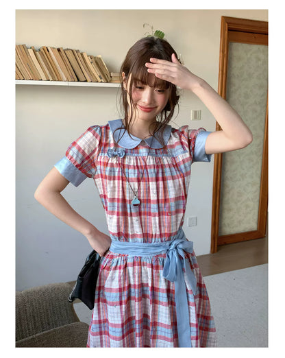 [RF] “Strawberry Soda” Vintage Plaid Cotton Midi Dress