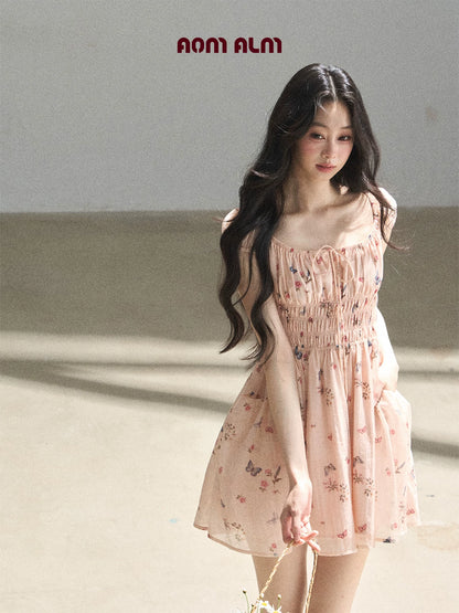 "A Meadow of Dreams" Dutch Cream Ruched Babydoll Mini Dress