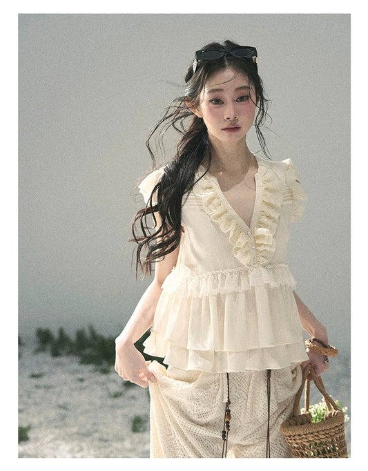 “Sunlight on My Heart” Ivory Lace Babydoll Blouse