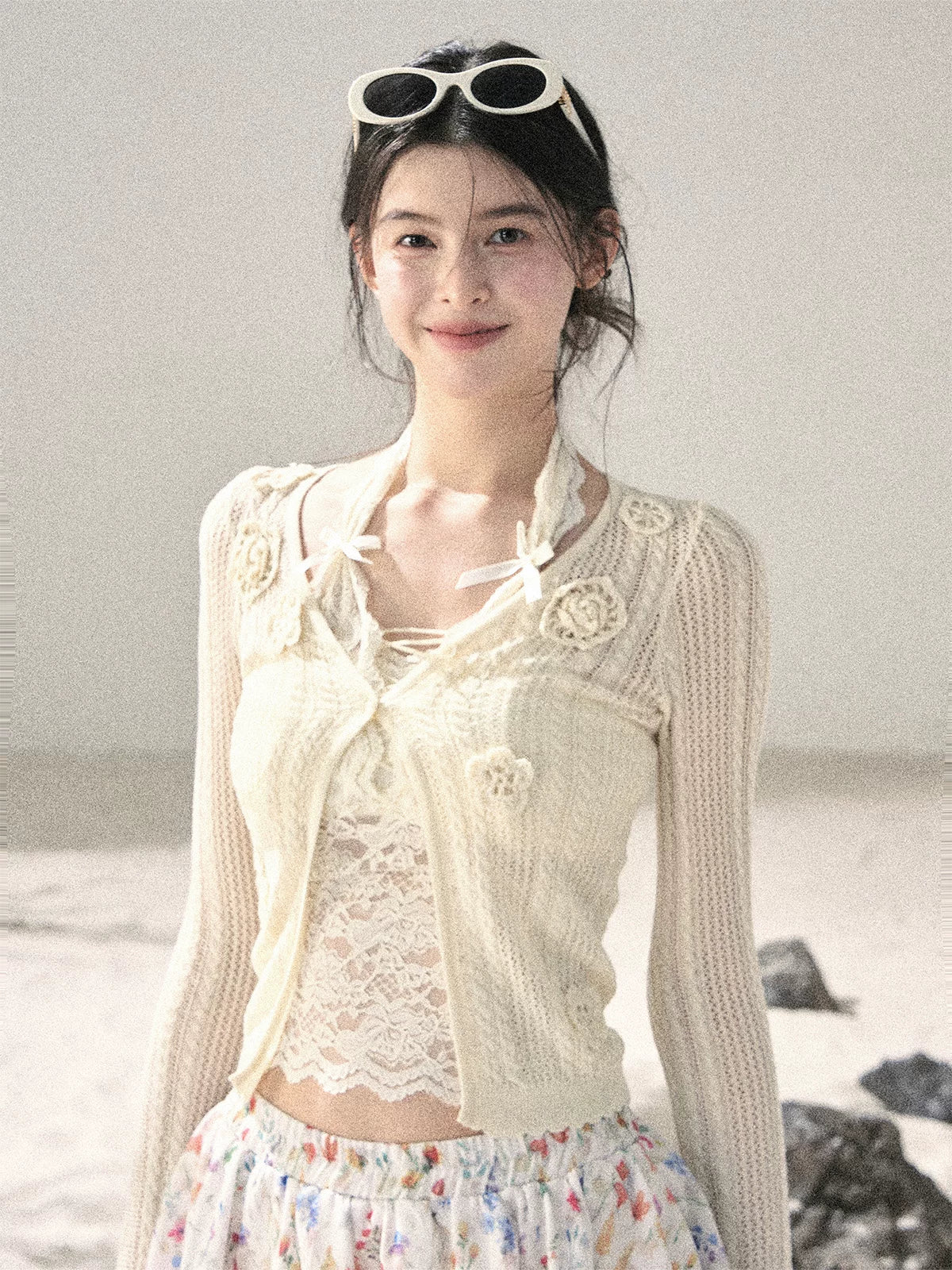 "Moss Whisper" Knit Sun Protection Cardigan & Cami Top