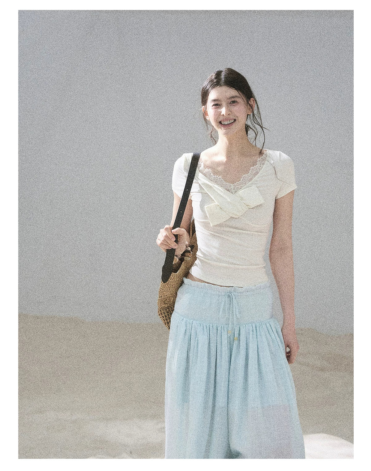 "White Tea Under the Moonlight" White Lace V-Neck Top