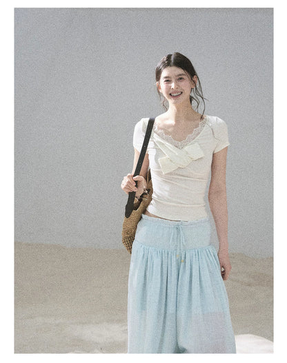 "White Tea Under the Moonlight" White Lace V-Neck Top
