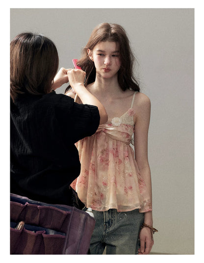 "Passing Through Your Summer" Cinnamon Pink Lace Babydoll Cami