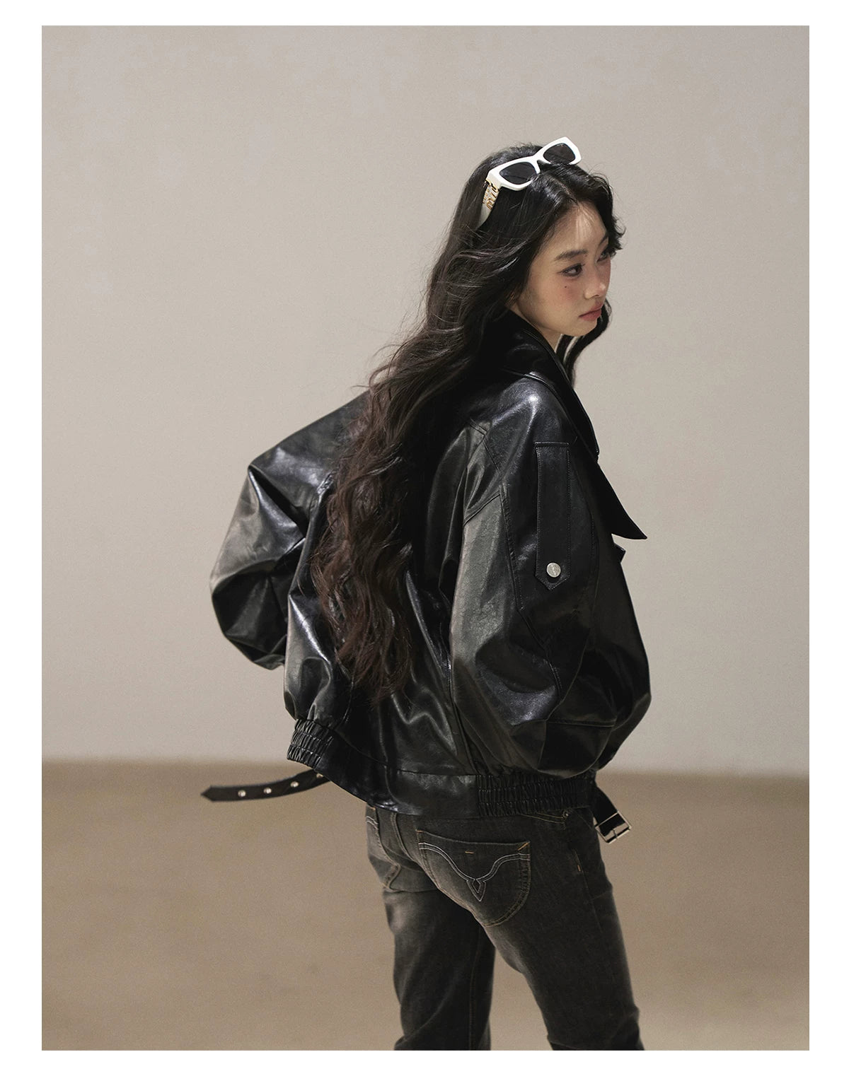 AOMALM - "Solo Journey" Quiet Black Oversized PU Moto Jacket