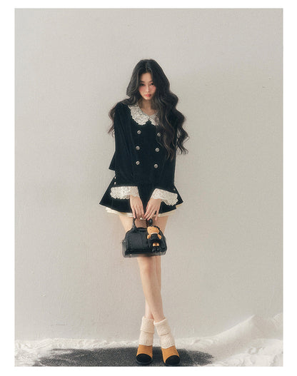 040126 "She Fades into Dusk" Velvet Lace Collar Two-Piece Set