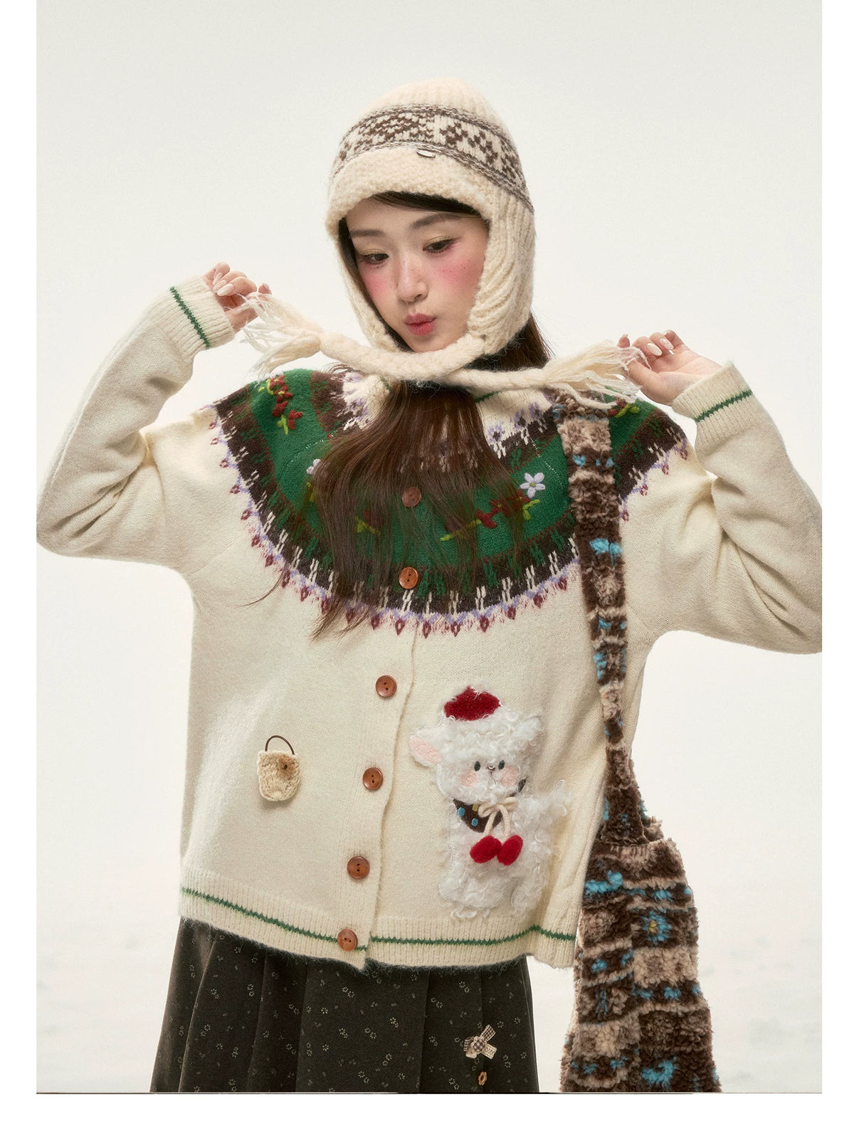BIBIBENCY - Ivory Fair Isle Knit Cardigan