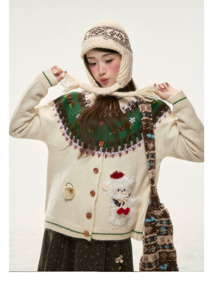 BIBIBENCY - Ivory Fair Isle Knit Cardigan