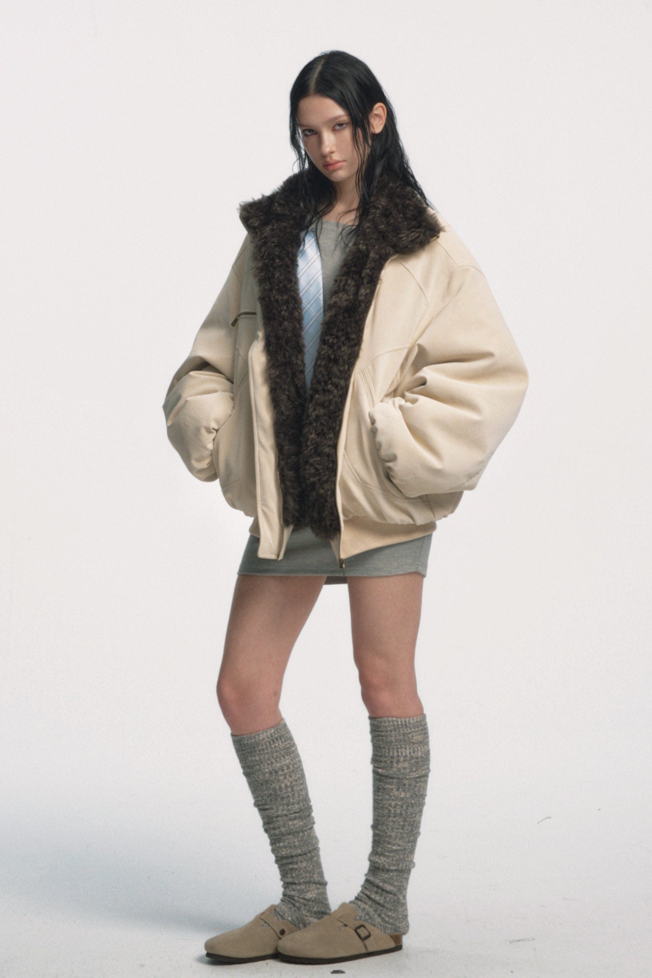Muirgen - Ivory Reversible Faux Suede Shearling Jacket