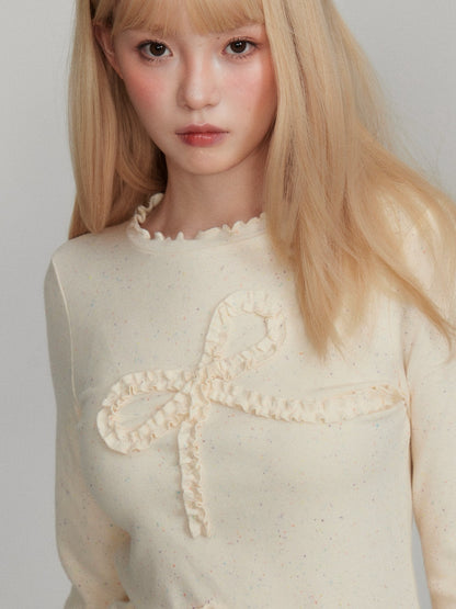“Cozy Winter Speckled Bow” Lenzing Lyocell Long-Sleeve Base Top - Apricot Yellow M6669