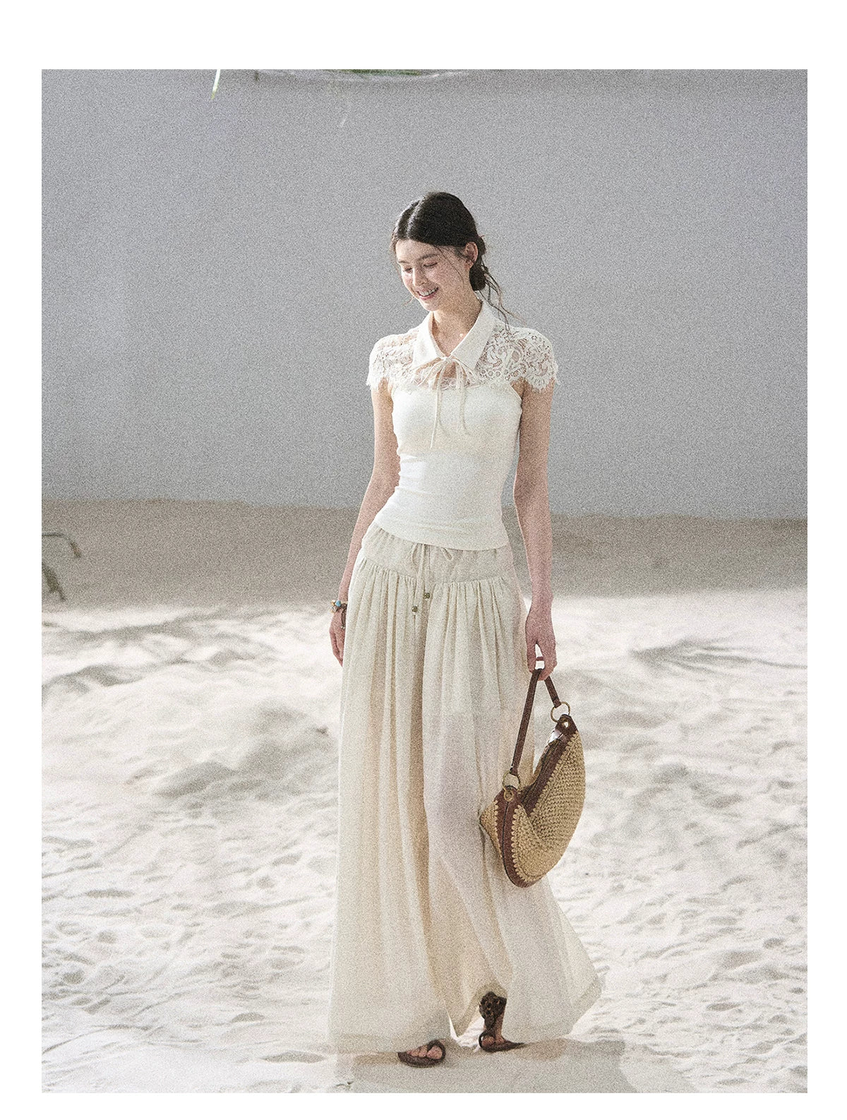 "Moonlit Rose Sonata" Cream Ivory Cami Top & Cape Set