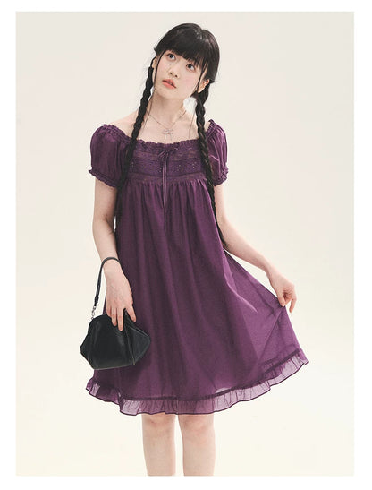 "Berry Breeze" Grape Purple Lace Square Neck Dress