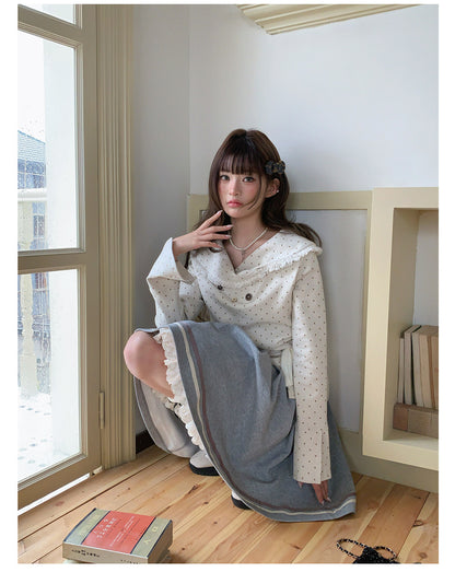 “Mocha Poetry Reverie” Ivory Polka Fringe Sweatshirt