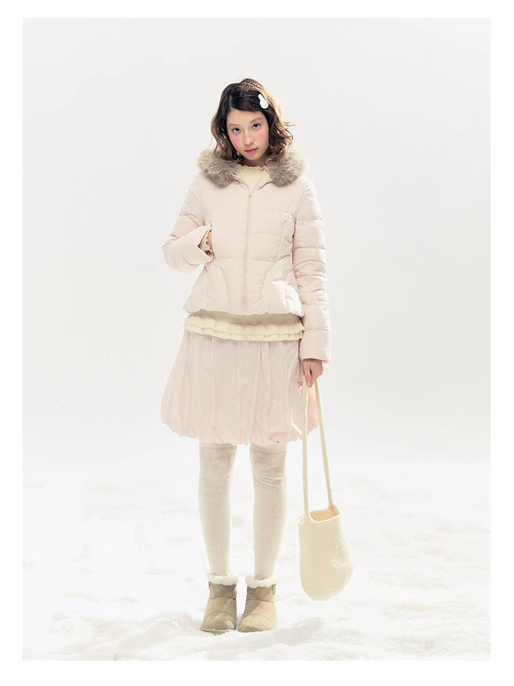 "Pink Bébé" Belle Pink Ballet Down Jacket & Quilted Bubble Mini Skirt Set