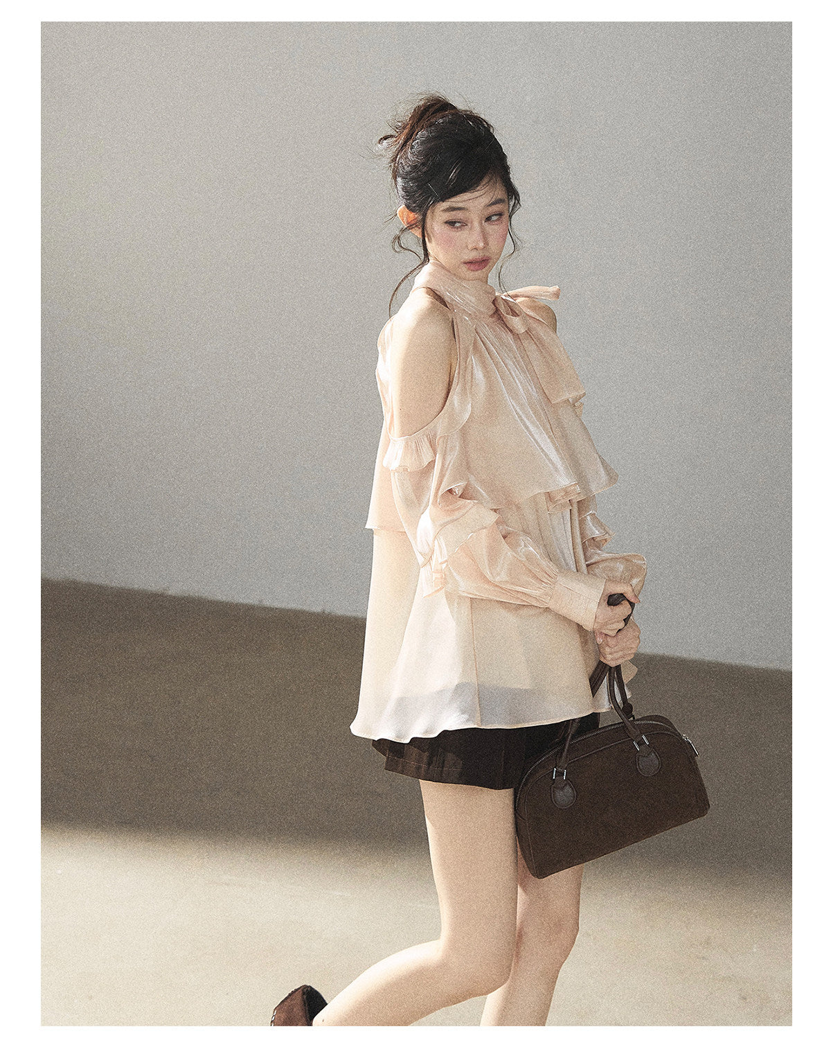 170726 "Pearlescent Glow" Pearl Pink Satin Halter Blouse