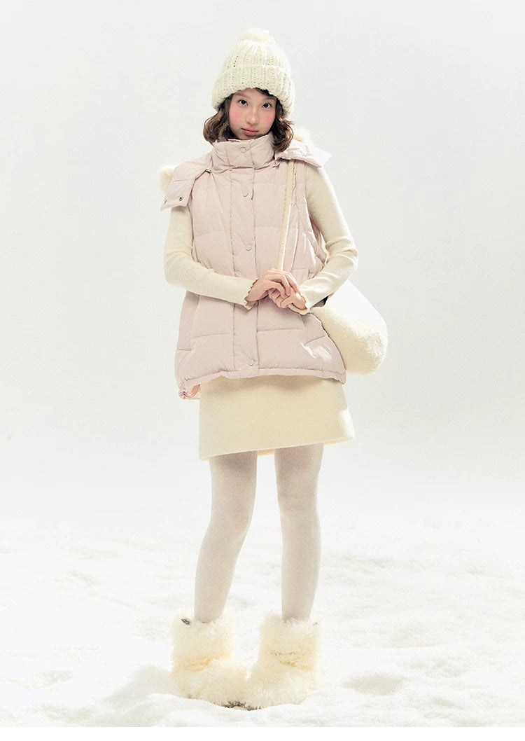 "Morning Mist" A-Line Wool-Blend Mini Skirt (Mist Gray/ Cream Beige)