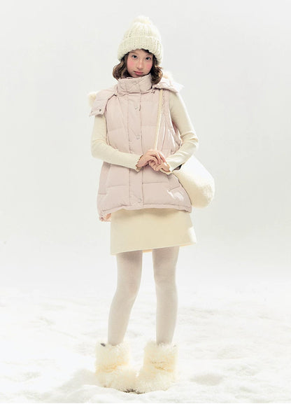 "Morning Mist" A-Line Wool-Blend Mini Skirt (Mist Gray/ Cream Beige)