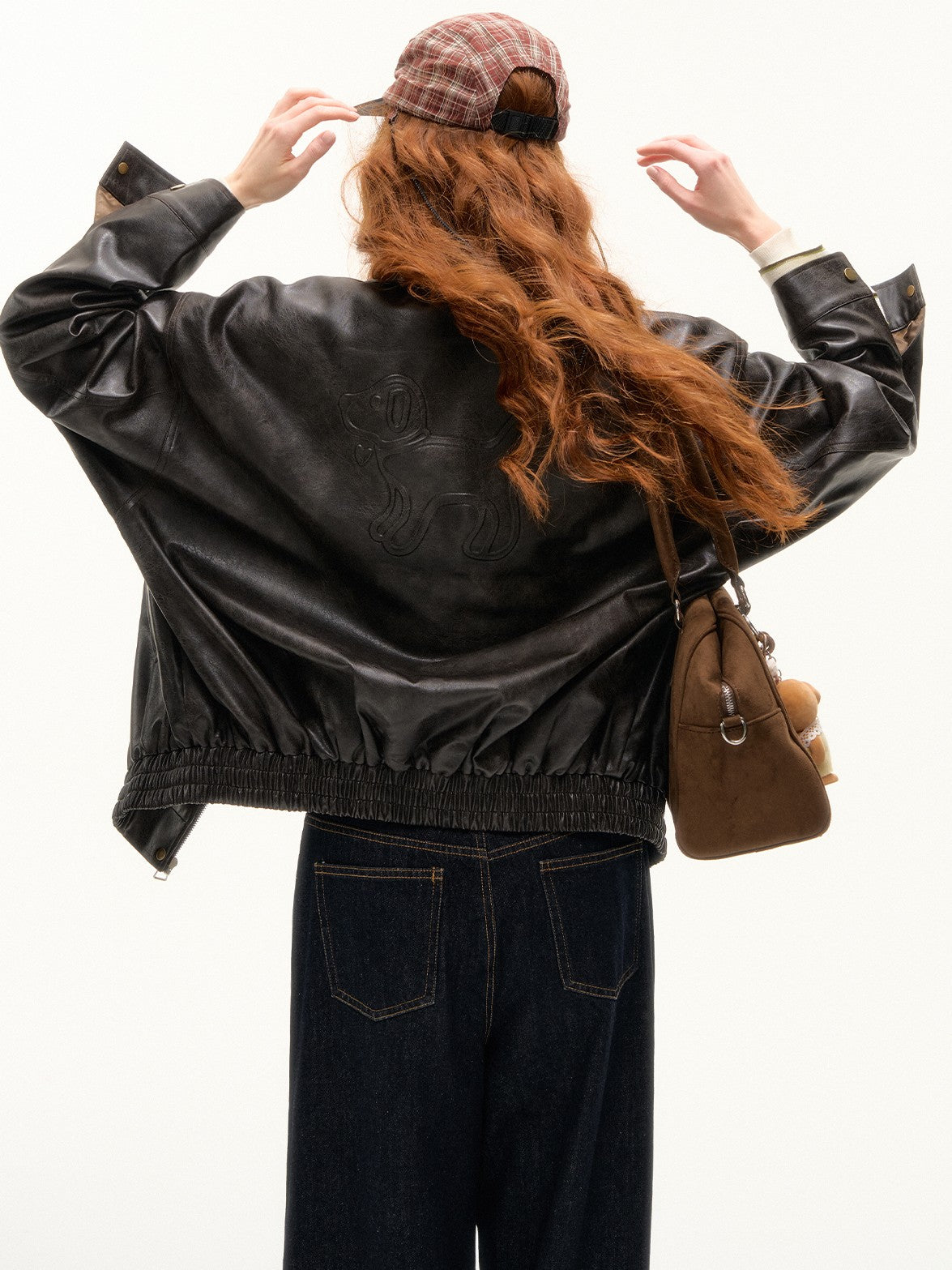 ASGONY - Retro Puppy Embossed Faux Leather Jacket