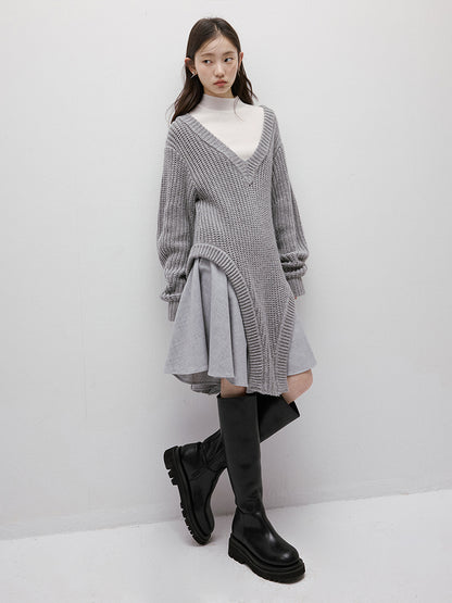 FUSSED Noise Irregular Knit Patchwork V-Neck Sweater Dress FOF-25SS023