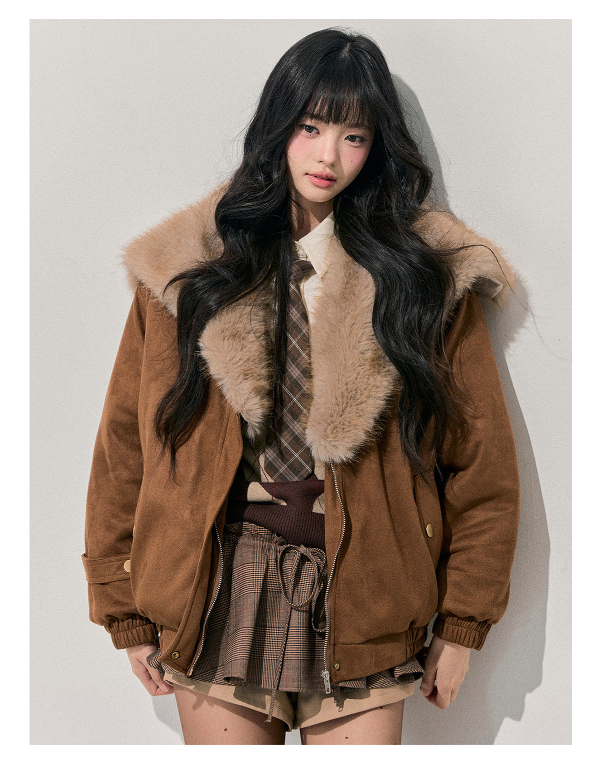 少也眼 "Sunset Melted Sugar" Faux Suede Padded Jacket